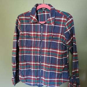 Chaps Blue Zip Up Flannel Shirt, Size Medium